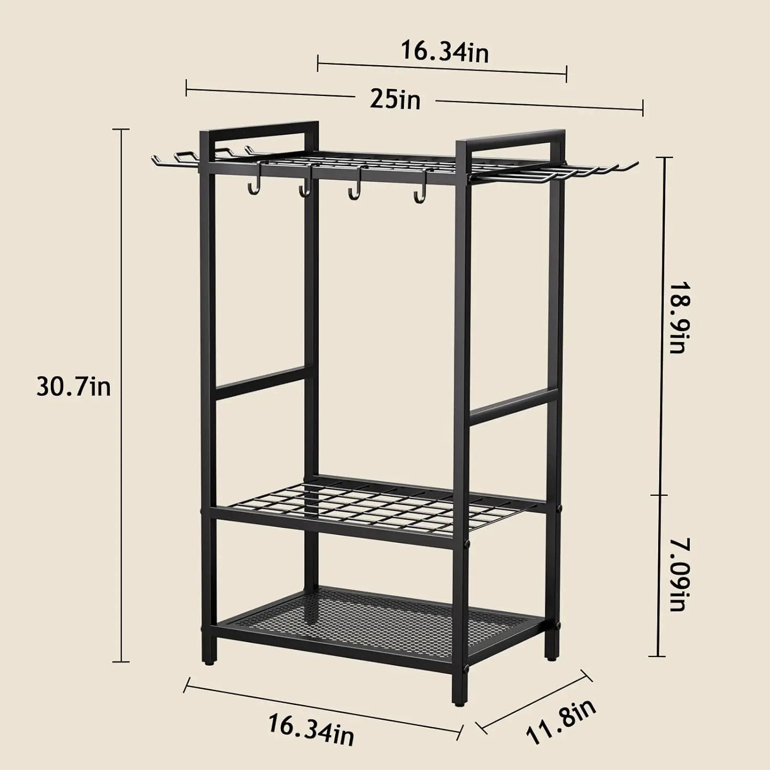 Garden Garage Tool Organizer Yard Tool Organizer for Garage with 4 Hooks, Heavy duty Steel Garden Tool Rack Holds up to 48 Long Handled Yard tools for Storage by GreenHaven Gardens