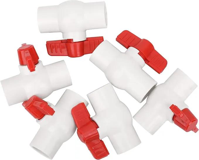 6Pcs 1/2" PVC Ball Valve Water Pipe Shut-off Valve Socket with Red T-Handle for Cold Water Supply lines, Irrigation Pipe fitting System(Socket x Socket), Schedule 40 by GreenHaven Gardens