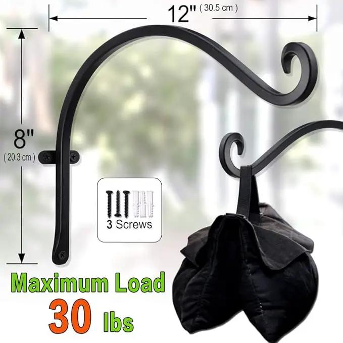 AJART Hanging Plant Hanger Outdoor: 12-Inch Metal Bird Feeder Wall Hooks - 4 Pieces Rust-Resistant Plant Bracket Hook for Hanging Flower Baskets by GreenHaven Gardens