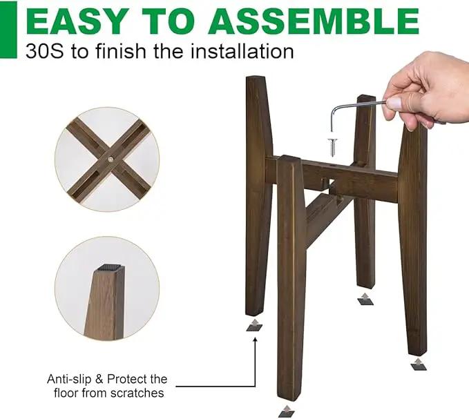 OERGKE Adjustable Plant Stand, Bamboo Mid Century Modern Indoor Plants Stands, Corner Flower Holder for Living Room, Fits 8 to 12 Inches Pots, (Pot & Plant Not Included)(Walnut, 1 Pack) by GreenHaven Gardens