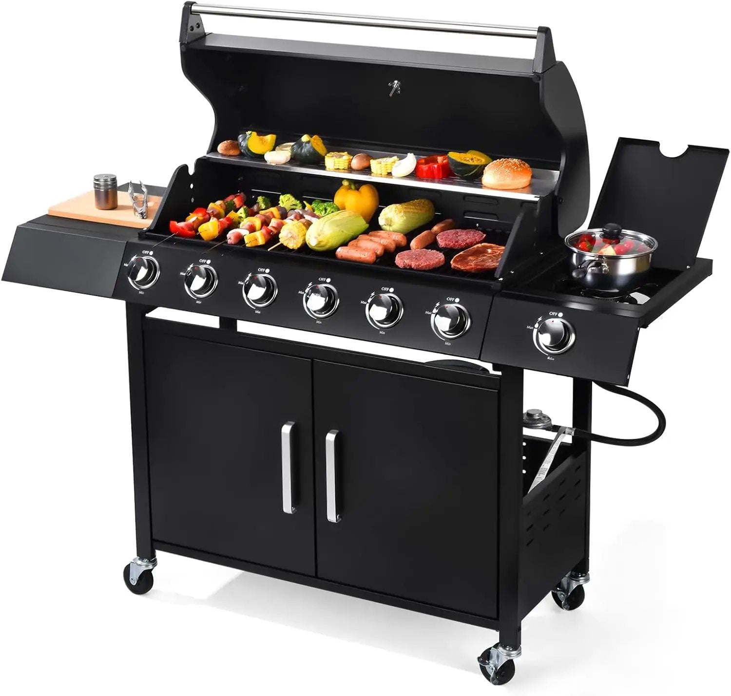Q032-6-Burner w/Side Burner Gas Grill with 403 SQ.IN. Outdoor Grill with 60,000 BTU,Propane Grills with Top Cover Lid,Grills Outdoor Cooking for Patios,Balcony,Camping,Garden by GreenHaven Gardens