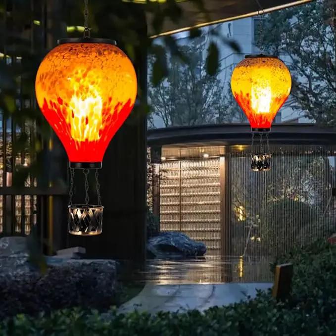 Starsoul Hot Air Balloon Solar Lantern with Flame Glass Hot Air Balloon Solar Light Waterproof Hanging Outdoor Lantern for Garden Yard Patio Decor by GreenHaven Gardens