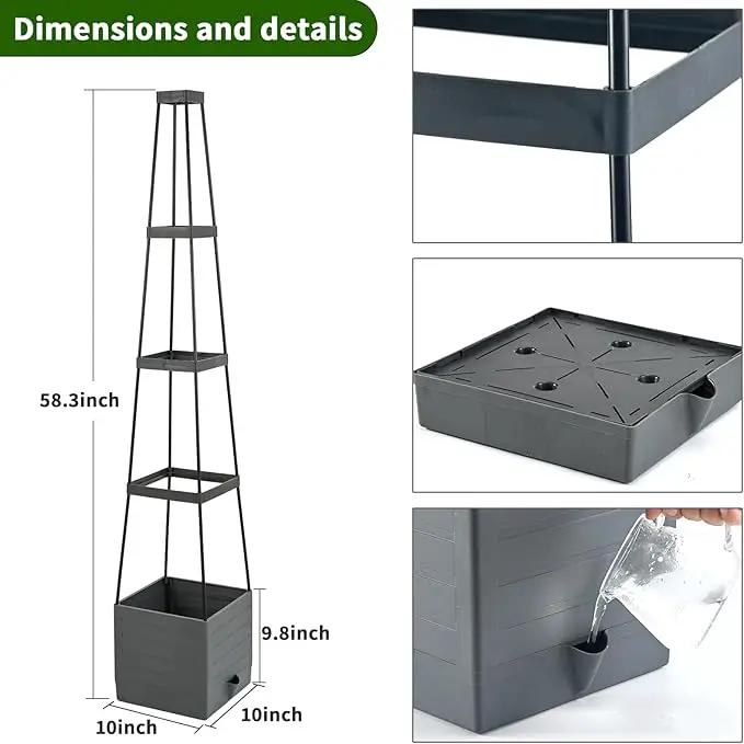 2 Pack Raised Garden Bed, Planter Boxes with Trellis 58.3'' Tomato Planters for Climbing Vine Vegetables Flowers Plants Self Watering Tomatoes Cage for Outdoor Patio Greenhouse by GreenHaven Gardens