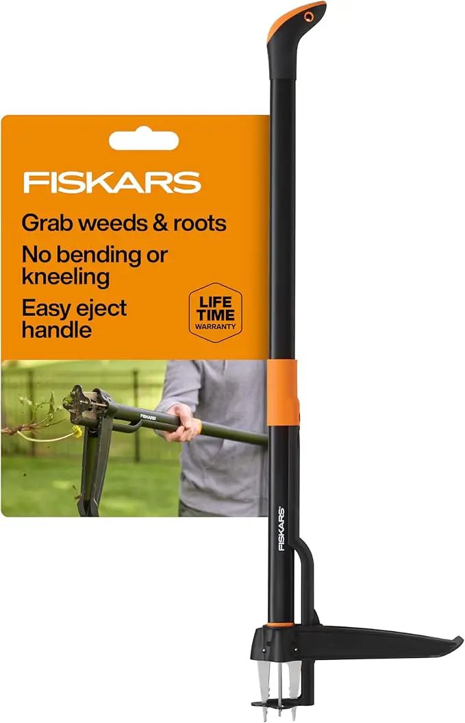Fiskars 4-Claw Stand Up Weed Puller Tool, Gardening Hand Weeding Tool with 39" Long Ergonomic Handle with Easy-Eject Mechanism by GreenHaven Gardens