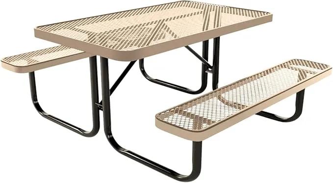 Coated Outdoor Furniture Heavy-Duty Portable Outdoor Kids Table, Expanded Metal Kids Picnic Table, Commercial-Grade Picnic Table, Made in America (4ft Rectangular, Childrens, Tan) by GreenHaven Gardens
