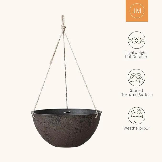 LA JOLIE MUSE Large Hanging Planters - 13 Inch Flower Pots Outdoor Indoor, Hanging Garden Planters Set of 2, New Iron Color by GreenHaven Gardens