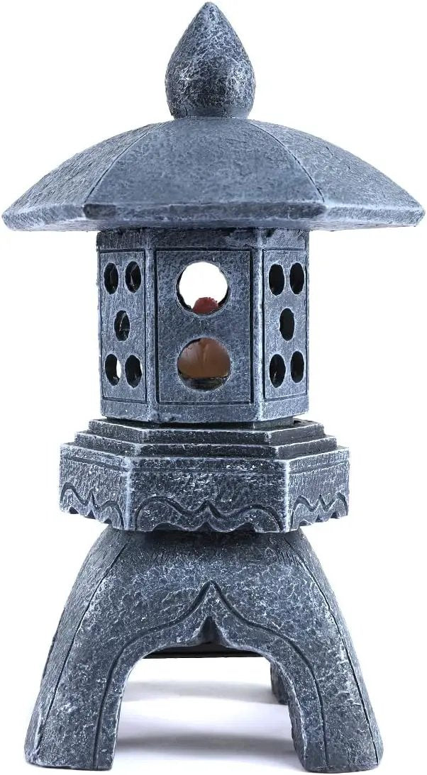 Pagoda Lantern Garden Statue with Solar Lotus Lights, Large Resin Japanese Temple Pagoda Lamp Asian Zen Outdoor Yard Decor for Landscape Patio Porch Lawn Decorations, Christmas Ornament Gift by GreenHaven Gardens
