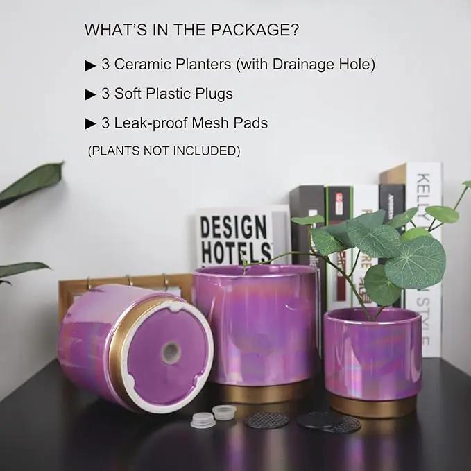 Gepege Ceramic Pots for Plants, Rainbow Pearl Glaze Planter with Drainage Hole, 6.0 inch+5.0 Inch+4.0 Inch. Indoor-Outdoor Large Round Succulent Orchid Flower Pots by GreenHaven Gardens
