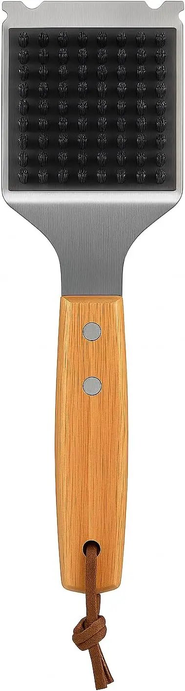 Blue Smoke Grill Brush and Scraper – Heavy Duty BBQ Cleaner with Stainless Steel Bristles, Solid Wooden Handle & Leather Strap – Barbecue Cleaning Tool for Gas, Charcoal, Smoker & Grill Grates by GreenHaven Gardens