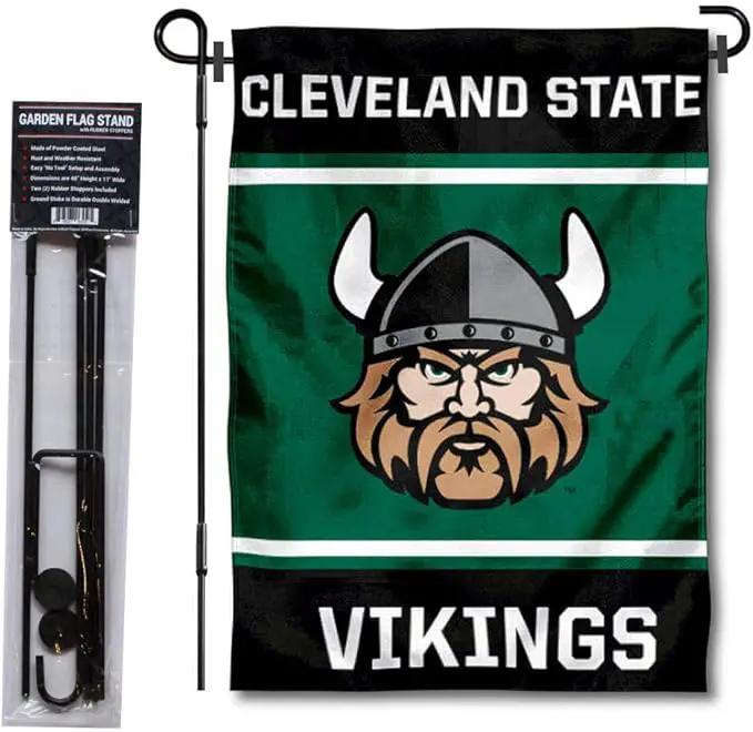 College Flags & Banners Co. Cleveland State Vikings Garden Flag with Stand Holder by GreenHaven Gardens