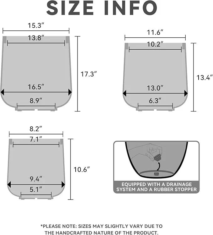 Kante 15.3"+11.6"+8.2" Dia Round Concrete Planter, Large Outdoor Indoor Planter Pots Containers with Drainage Holes and Rubber Plug for Home Garden Patio, Pure White by GreenHaven Gardens