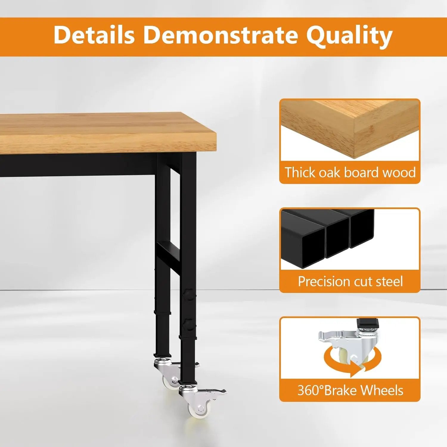 48" Work Bench, Heavy-Duty Solid Wood Workbench, Adjustable Height Work Table, 2000 LBS Capacity Workstation for Garage, Workshop, Home, Office (48" X 24") by GreenHaven Gardens