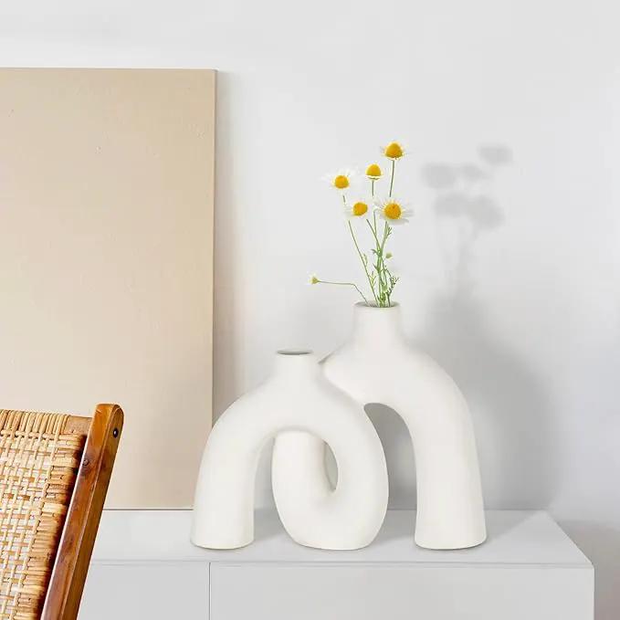 CEMABT Modern Nordic Boho Vase Set - Elegant White Matte Ceramic Home Decor for Living Room, Bookshelf, Mantel, Entryway Table & Console Décor | Shelf Decorations Gift by GreenHaven Gardens
