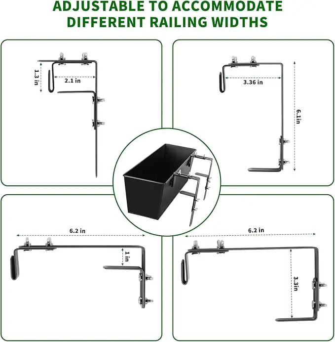 Railing Planter for Outdoor Plants 16 Inch Metal Rectangular Window Boxes with Adjustable Brackets and Drainage Hanging Flower Pots for Balcony Deck Railings Apartment Patio Decor Black(4PCS) by GreenHaven Gardens