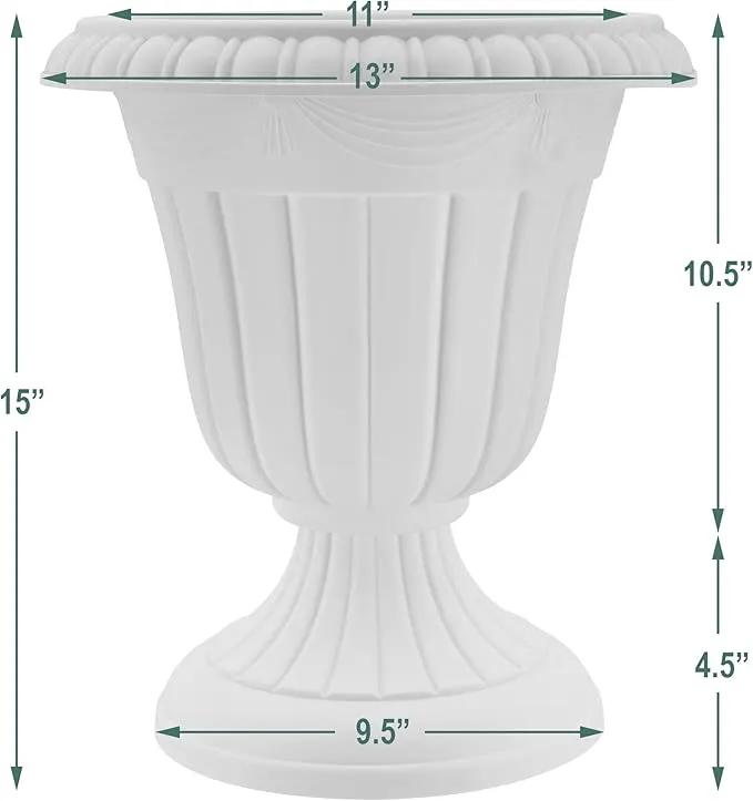 PL10BK Classic Traditional Plastic Urn Planter Indoor/Outdoor, 15" x 13", Black by GreenHaven Gardens