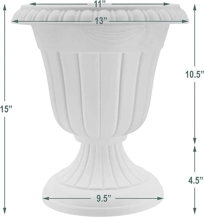 PL10SL Classic Traditional Plastic Urn Planter Indoor/Outdoor, 15" x 13", Brushed Silver by GreenHaven Gardens