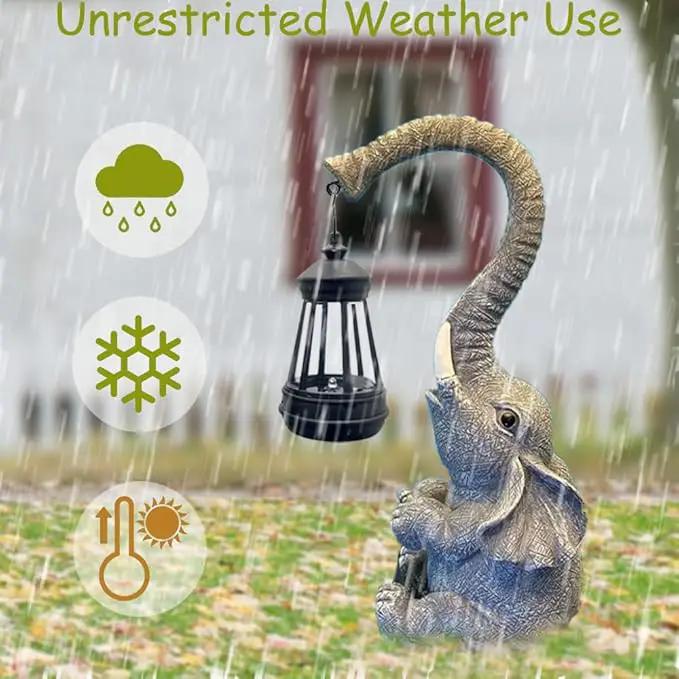 10.6 Inch Statue Elephant with Solar Outdoor Lights for Garden Decor，Lucky Present with Appeal for Birthdays(Man and Women and Family)，Unique Housewarming Presents and Yard Decor. (Gray) by GreenHaven Gardens