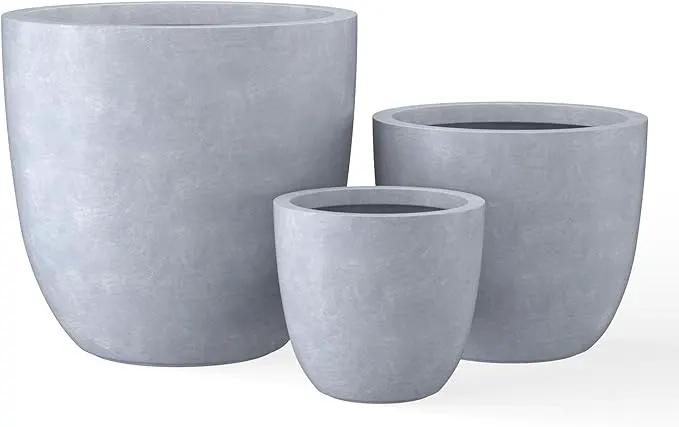 Kante 18",14",10" Dia Concrete Round Planters (Set of 3), Outdoor Indoor Large Planter Pots with Drainage Hole and Rubber Plug for Home Patio Garden, Slate Gray by GreenHaven Gardens