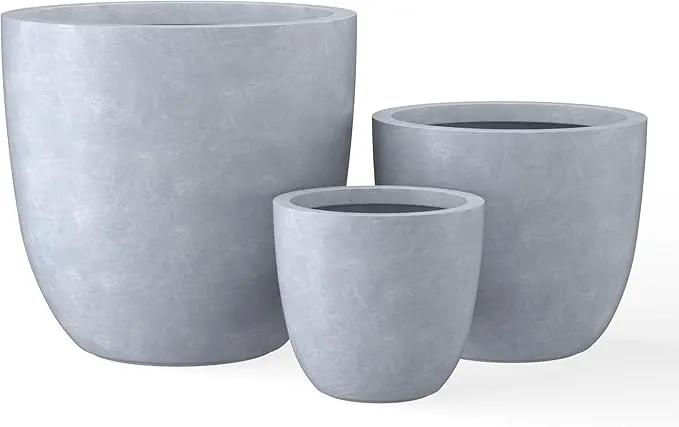Kante 18",14",10" Dia Concrete Round Planters (Set of 3), Outdoor Indoor Large Planter Pots with Drainage Hole and Rubber Plug for Home Patio Garden, Slate Gray by GreenHaven Gardens