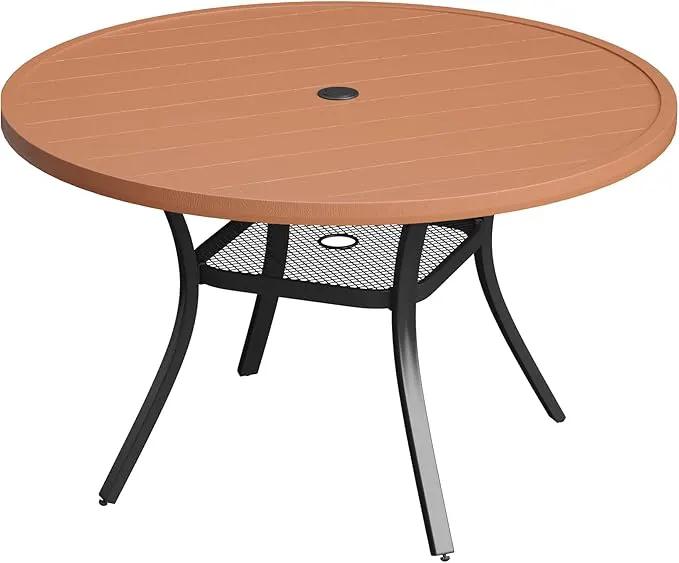 DIFY Round Outdoor Patio Dining Table for 4, 41.7" Patio Table with All-Weather Faux Wood Tabletop and Metal Steel Frame, Outside Table for Garden Porch Backyard, Walnut by GreenHaven Gardens