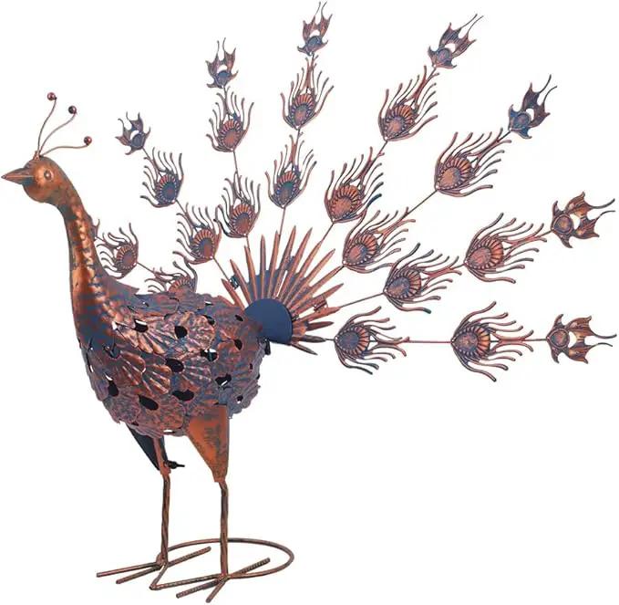 VEWOGARDEN Peacock Outdoor Statues Metal Peacock Tail Spread Garden Sculptures & Statues for Yard Lawn Patio Pool Outside Decorations, Blue & Bronze by GreenHaven Gardens