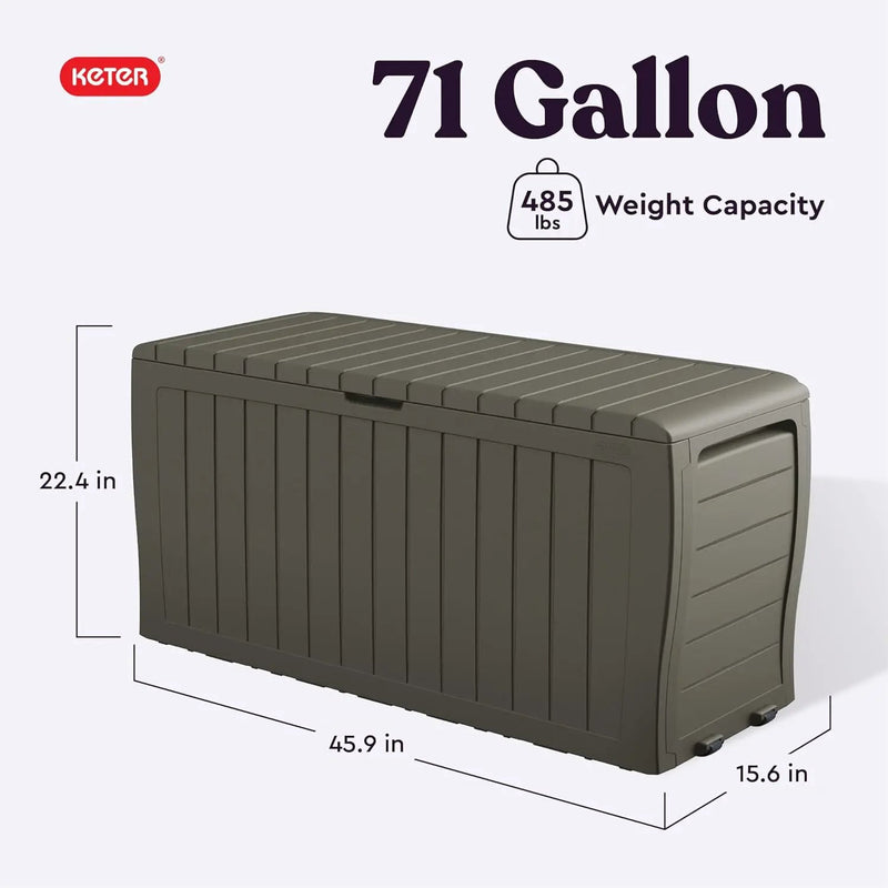 Keter Marvel Plus 71 Gallon Resin Deck Box-Organization and Storage for Patio Furniture Outdoor Cushions, Throw Pillows, Garden Tools and Pool Floats, Mossy Brown by GreenHaven Gardens