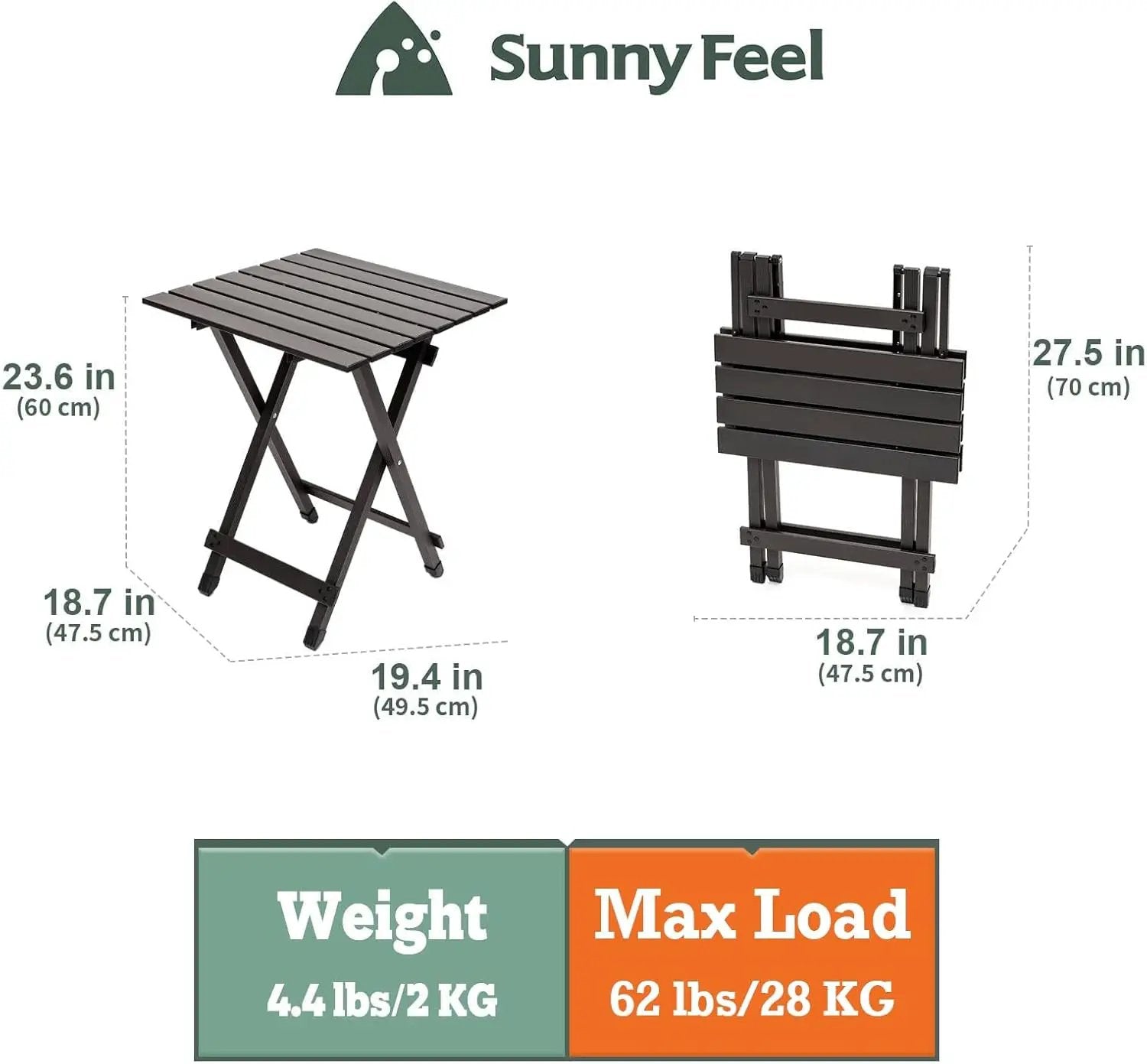 SUNNYFEEL Folding Camping Table - Lightweight Aluminum Portable Picnic Table, 18.5x18.5x24.5 Inch for Cooking, Beach, Hiking, Travel, Fishing, BBQ, Indoor Outdoor Small Foldable Camp Tables by GreenHaven Gardens