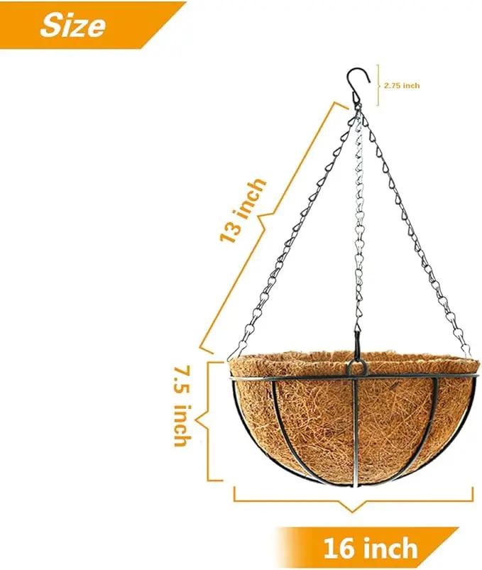 Hanging Plant Basket Flower Holder (2pack, 16 inch)-Metal Wire Round Hanging Basket Planter with Coco Fiber Liners for Plants Flower Pots Outdoor Garden Porch and Balcony Decor by GreenHaven Gardens