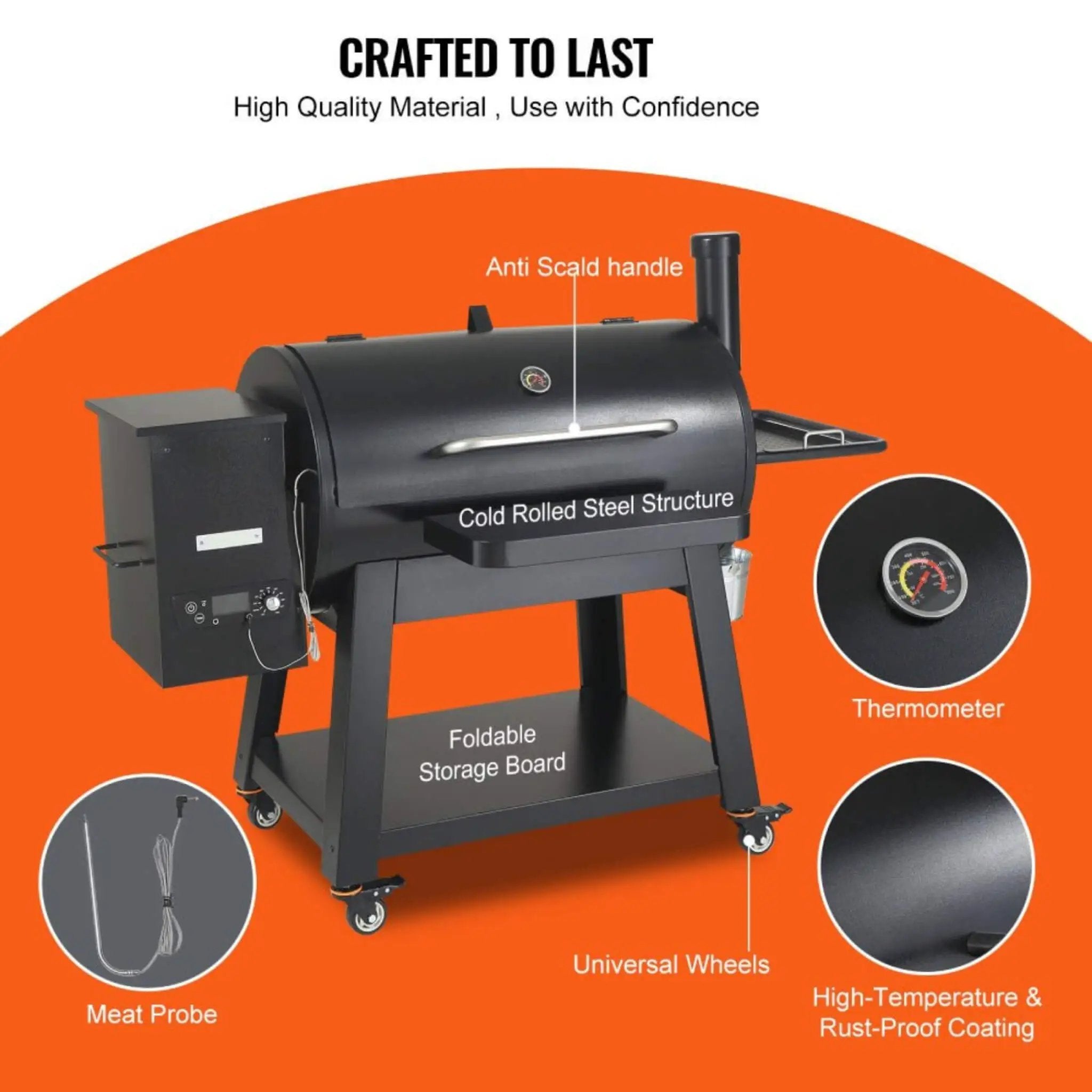 62-Inch Heavy-Duty Portable Wood Pellet BBQ Grill With Cart (SAK91308) by SAKSBY WHOLESALE