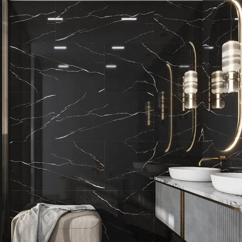 Black 24x48 Polished Porcelain Large Format Tile (2 pack, 15.55 sq ft/case) by Apollo Tile