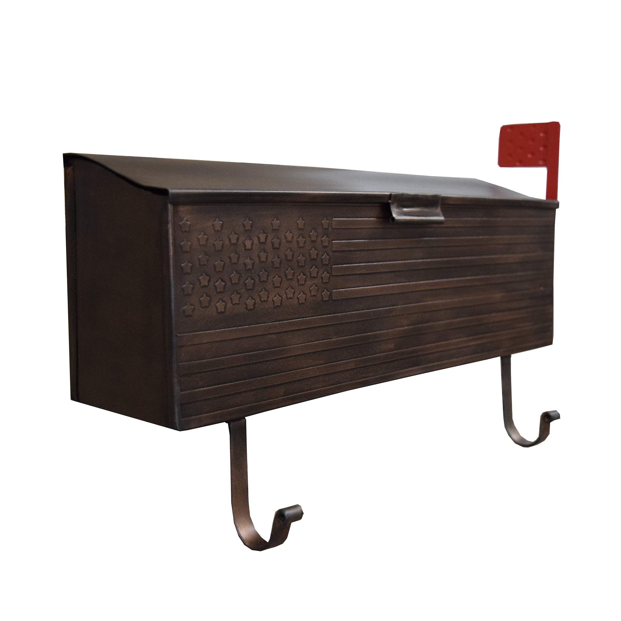 Antique Copper American Flag Metal Wall Mounted Mailbox with Hangers by Sharicks