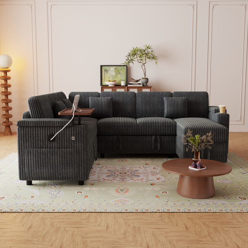 100-Inch Pull-Out Sofa with USB Ports and Cup Holder by HouseOfZazla
