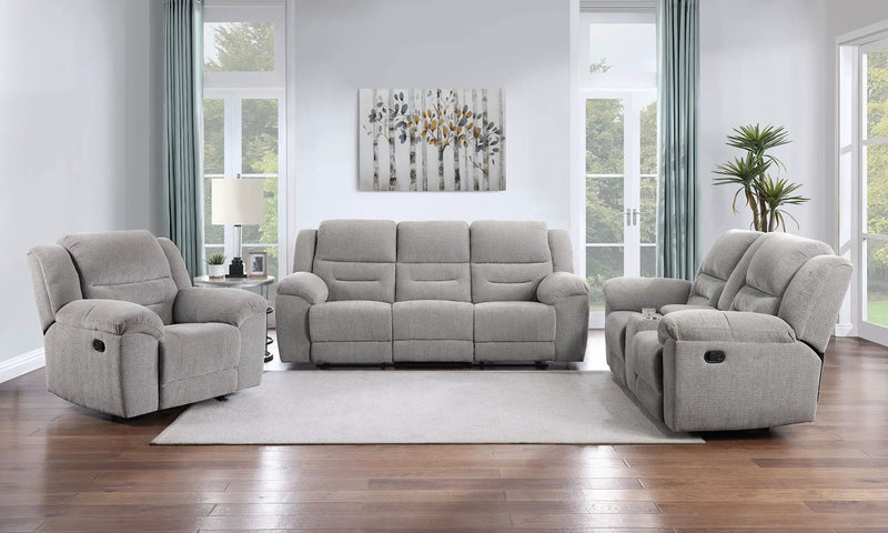 Gilson 3-piece Chenille Upholstered Reclining Sofa Set Grey by Unique Piece Furniture