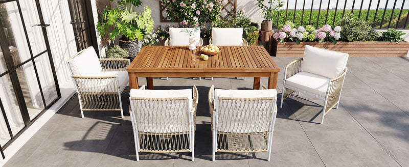 TOPMAX Patio 7pcs Wooden Dining Table Set by HouseOfZazla