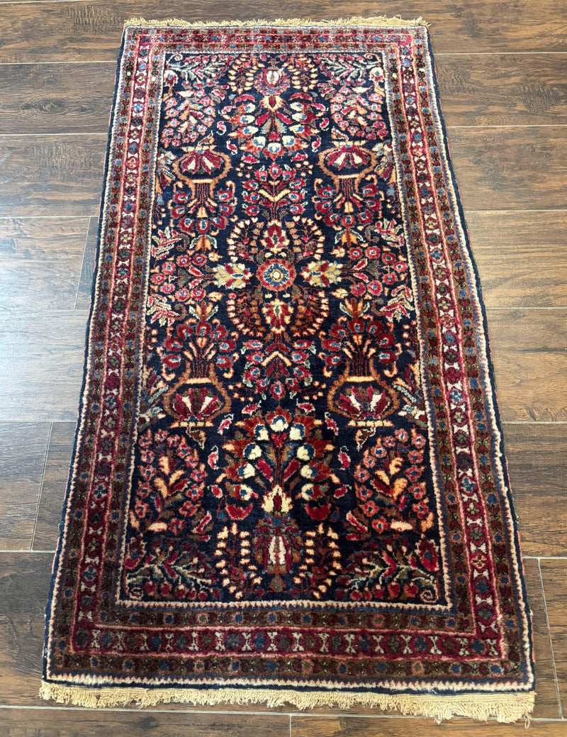 Small Navy Blue Persian Rug 2x4, Sarouk Rug, Rare Colors, Antique 1920s Wool Rug by Jewel Rugs