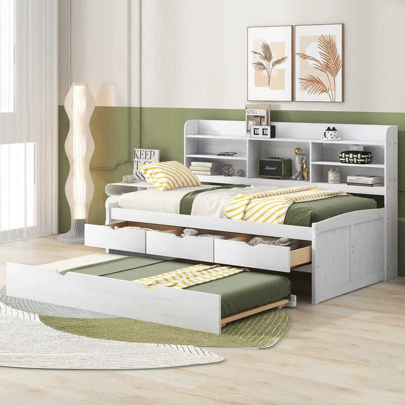 Captain Bed With Built In Bookshelves, 3 Storage Drawers, And Trundle by Unique Piece Furniture