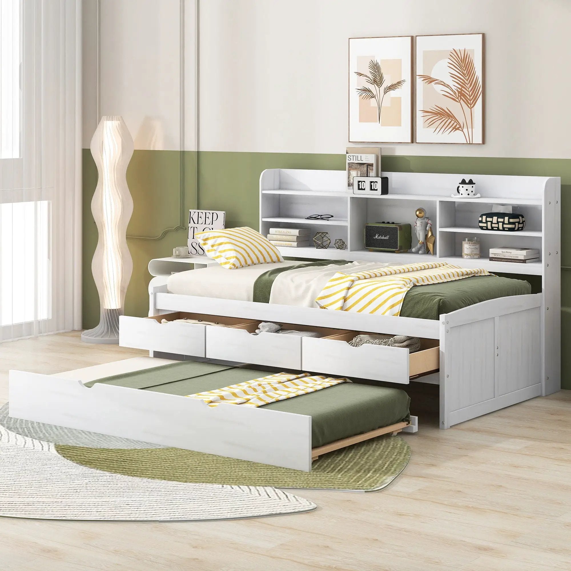 Captain Bed With Built In Bookshelves, 3 Storage Drawers, And Trundle by HouseOfZazla