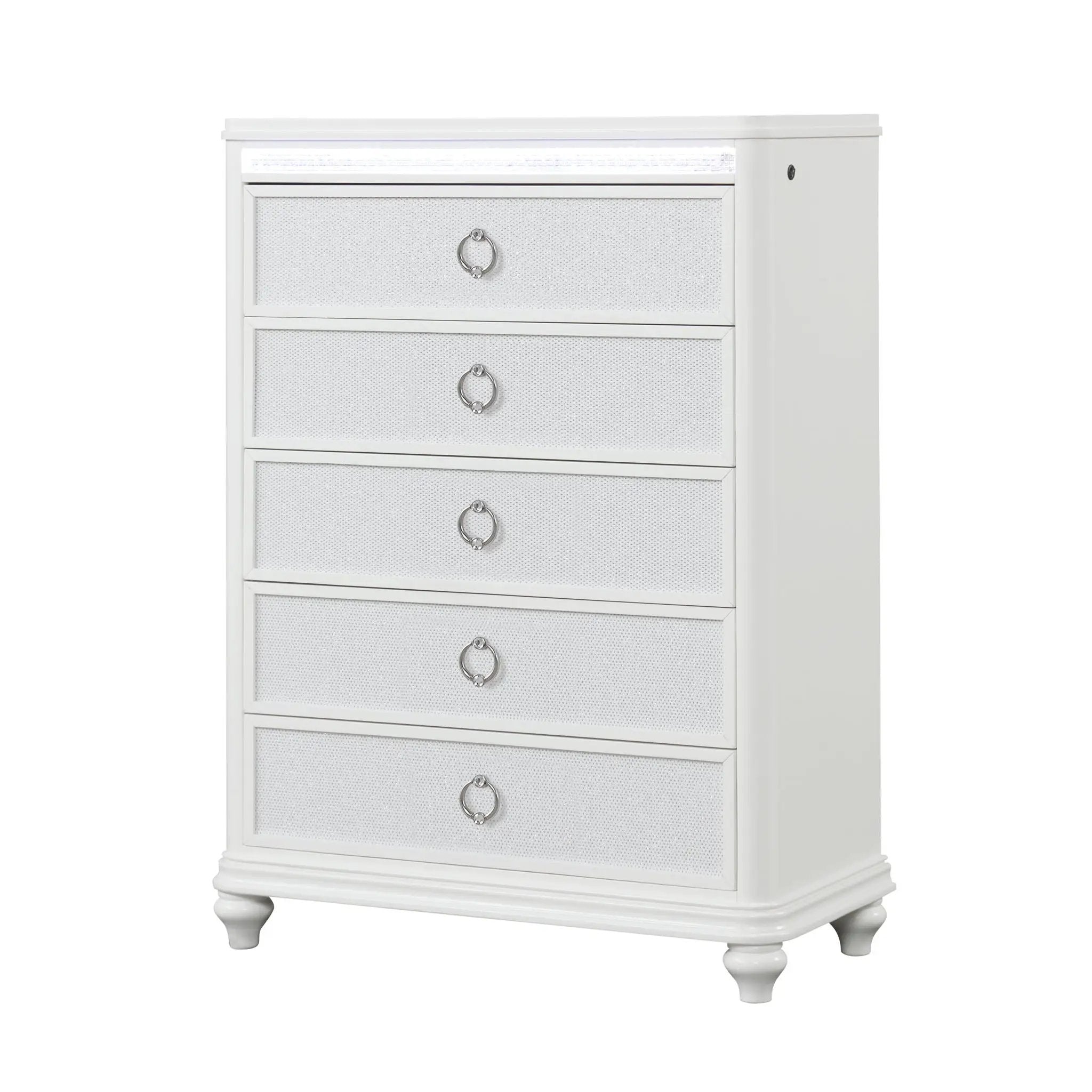Abigale - 5 Drawer Chest With LED Lighting - White by HouseOfZazla