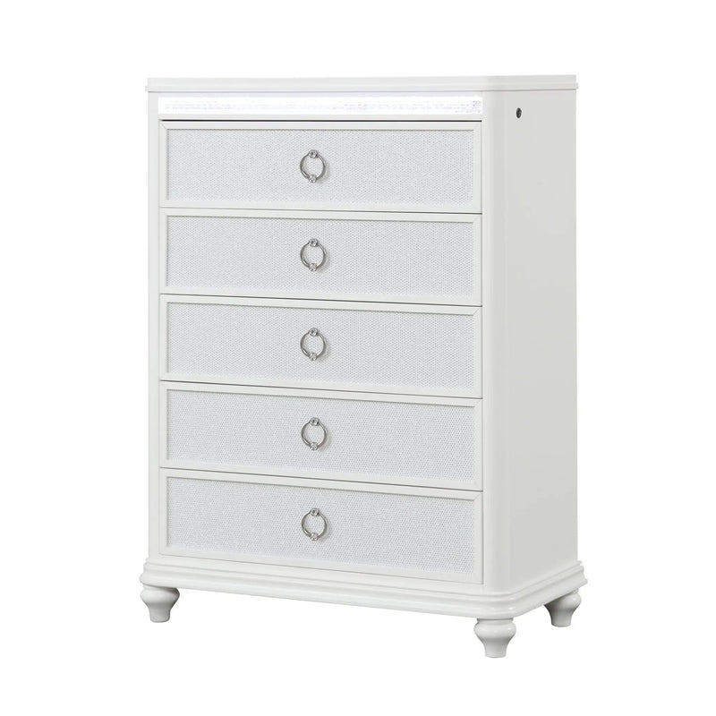 Abigale - 5 Drawer Chest With LED Lighting - White by HouseOfZazla