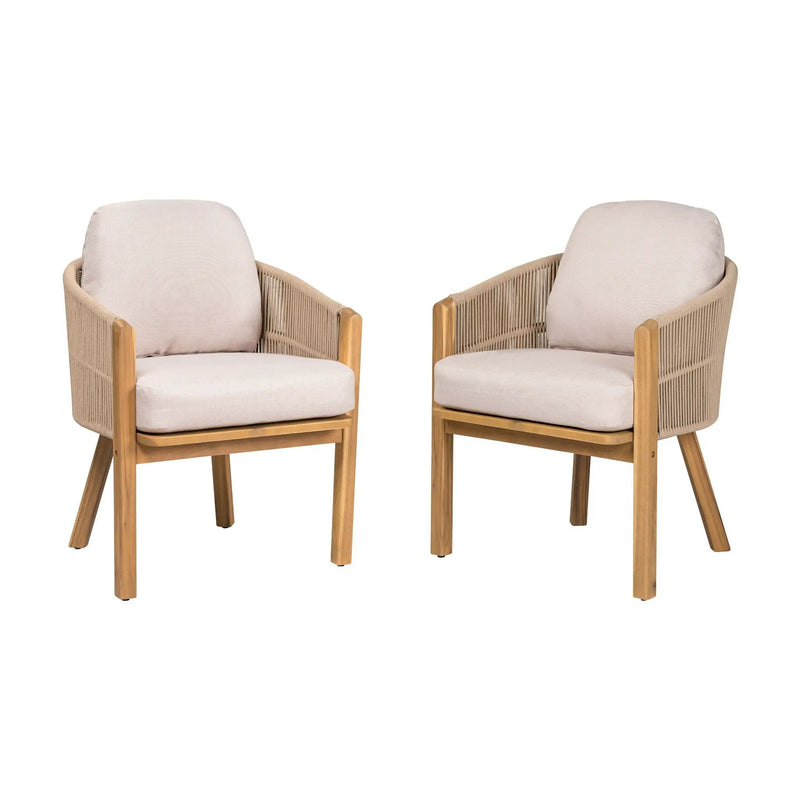 Grotta Outdoor Dining Arm Chair (Set of 2) - Teak / Beige by HouseOfZazla