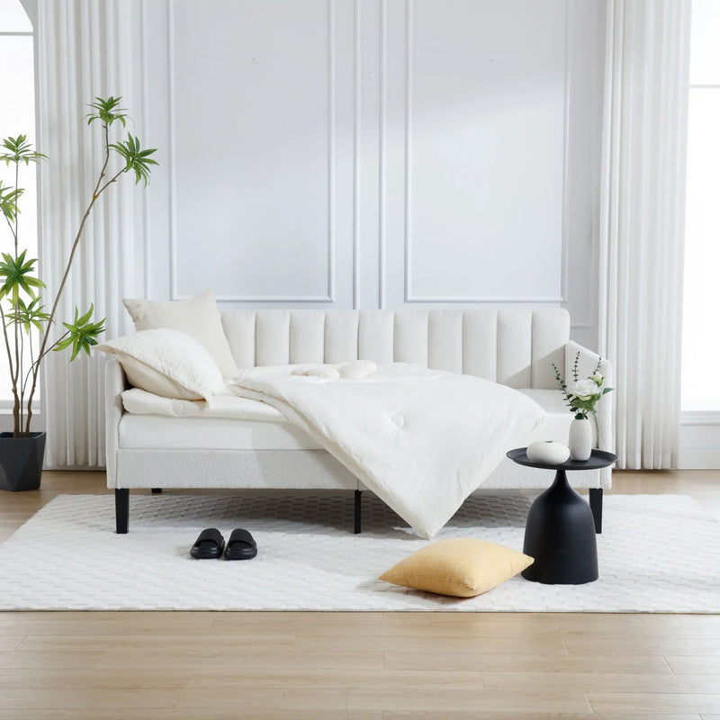Elena - Boucle Upholstered Daybed, Ribbed Tufted Backrest by Unique Piece Furniture