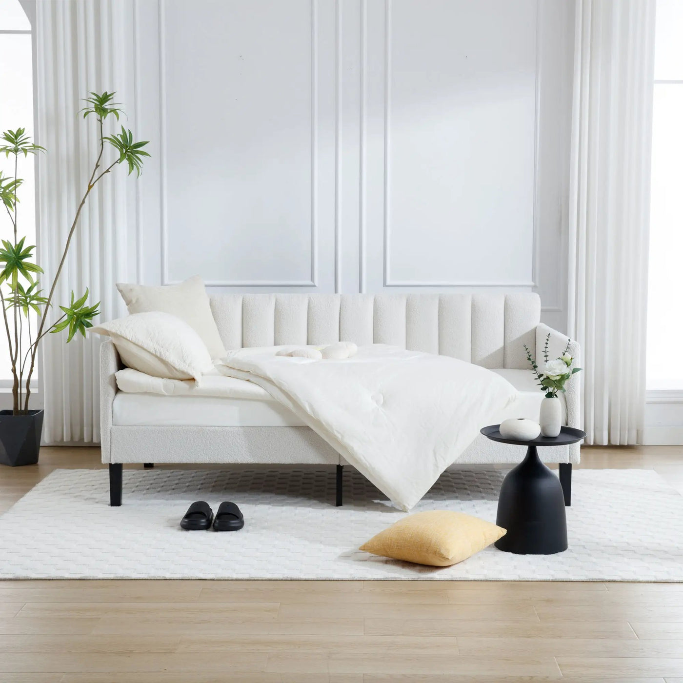 Elena - Boucle Upholstered Daybed, Ribbed Tufted Backrest by Unique Piece Furniture