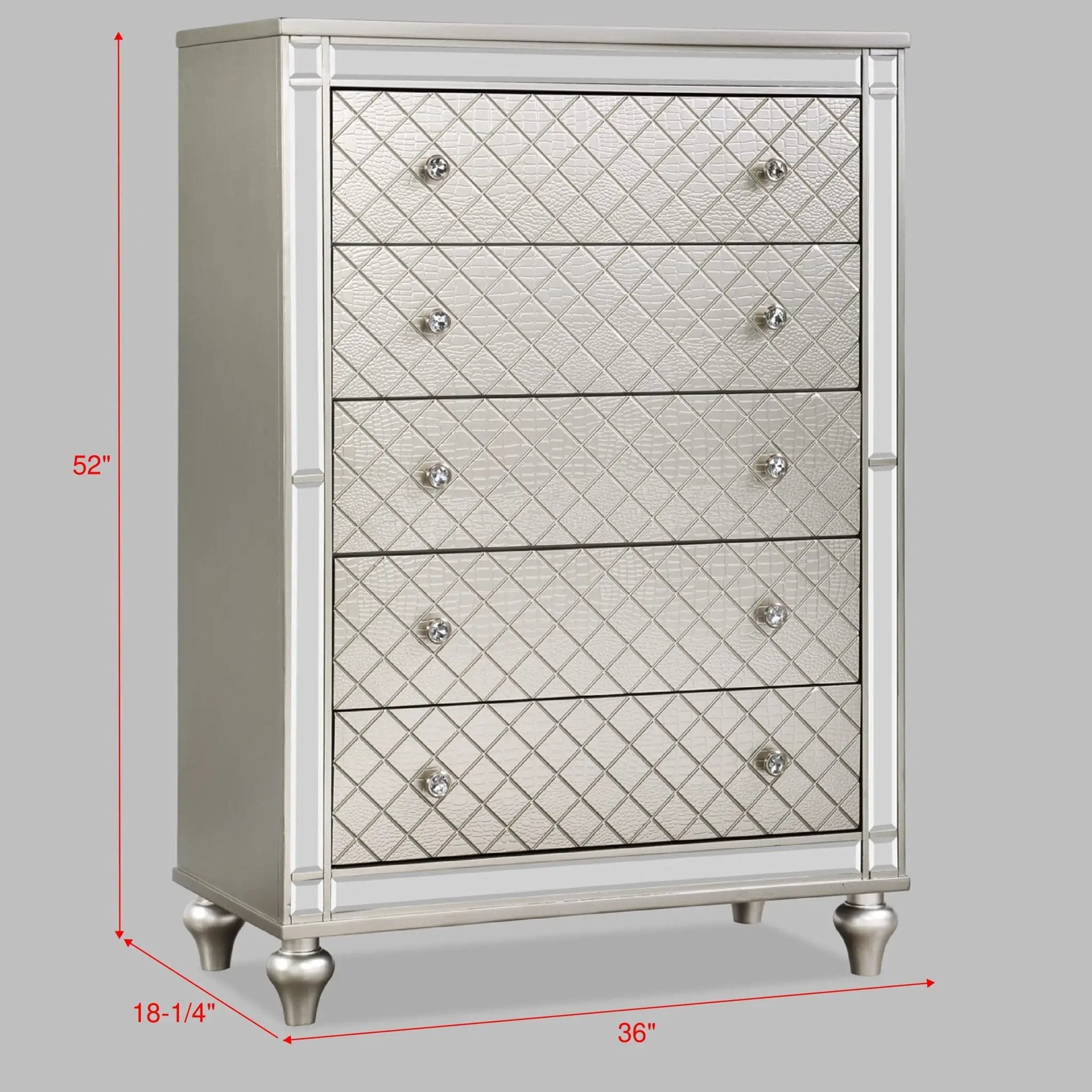5 Drawer Bedroom Chest With Diamond Patterned Fronts - Silver by Unique Piece Furniture