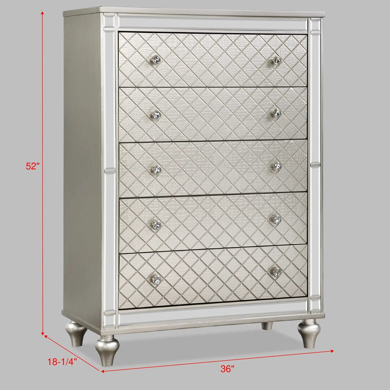 5 Drawer Bedroom Chest With Diamond Patterned Fronts - Silver by Unique Piece Furniture