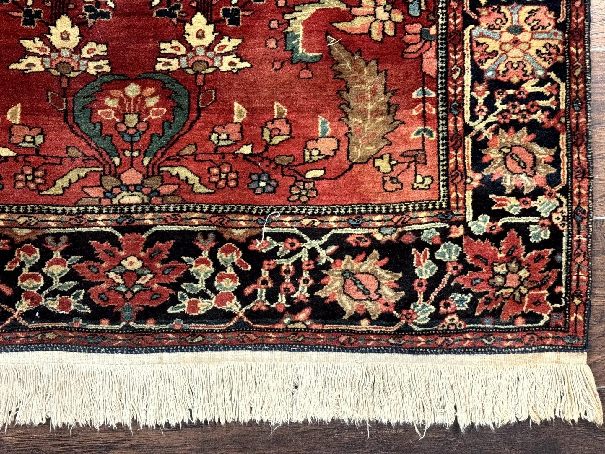 Antique Persian Farahan Sarouk Rug 3.6 x 5, Red, Floral, Traditional Rug, Fine 210 KPSI by Jewel Rugs