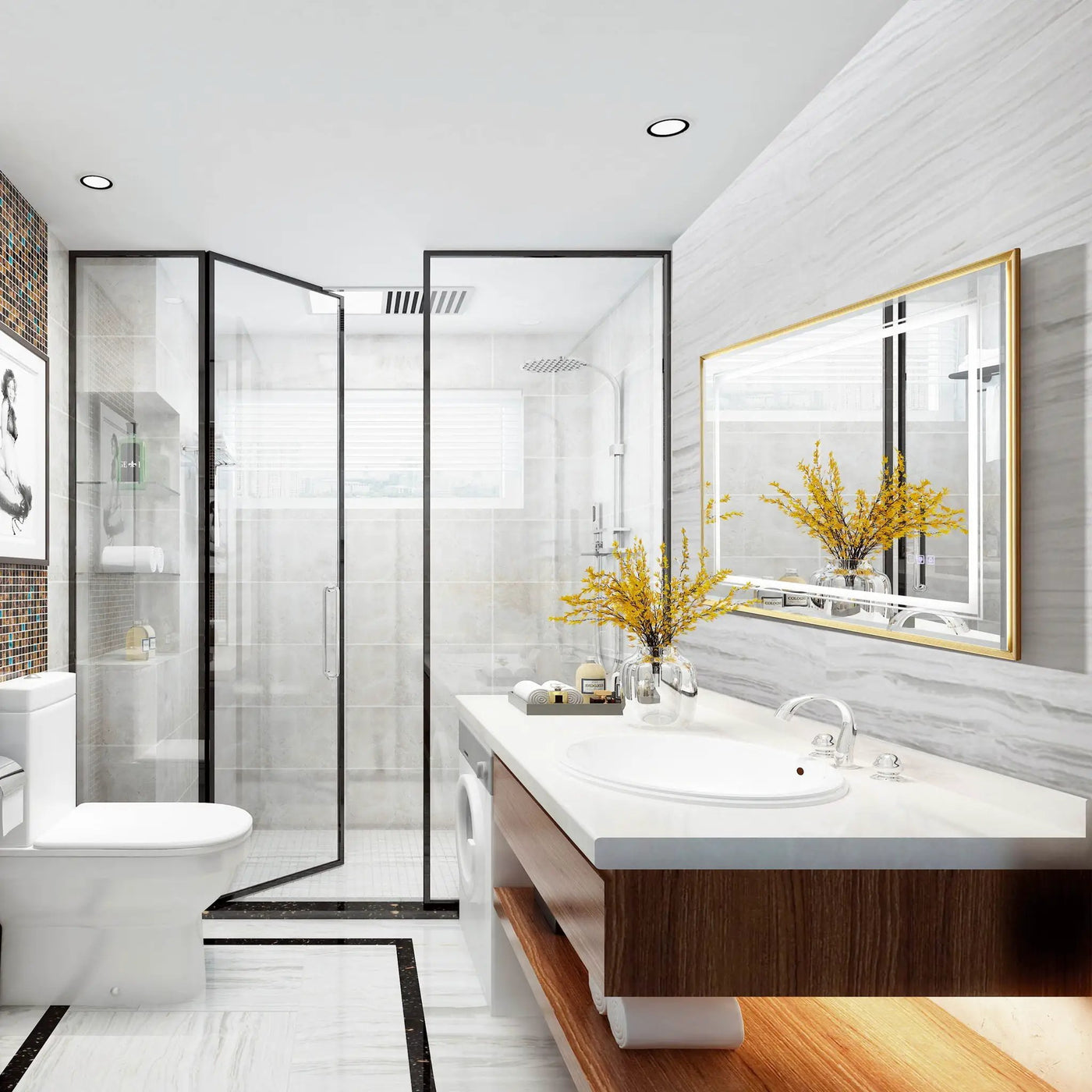 LED Bathroom Beveled Mirror, 3000 - 6000K Gradient Front And Backlit LED Mirror For Bathroom, 3 Colors Dimmable, Ip54 Enhanced Anti Fog by Unique Piece Furniture