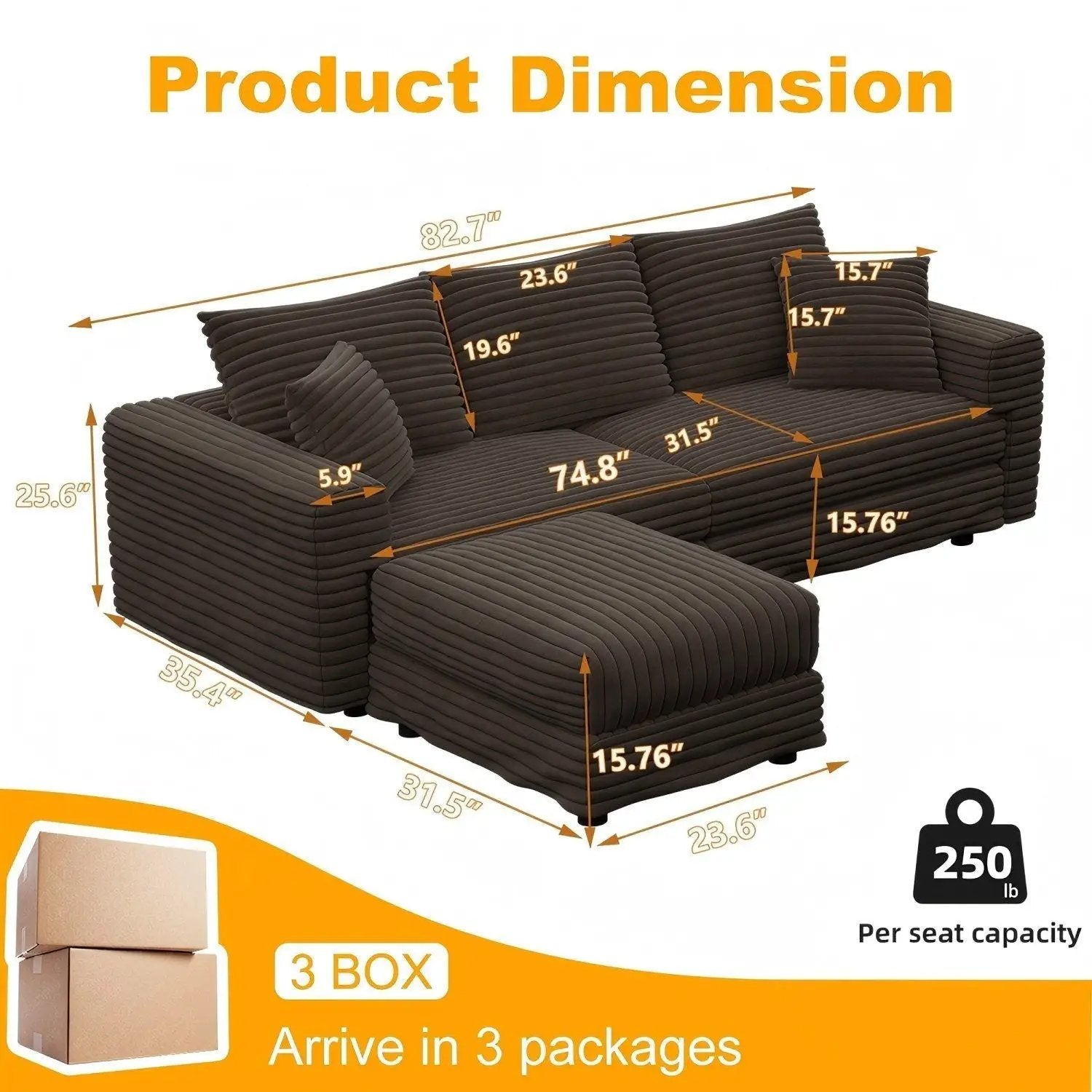 Deep Seat Convertible Sofa With Soft Pillows And Ottomans by HouseOfZazla