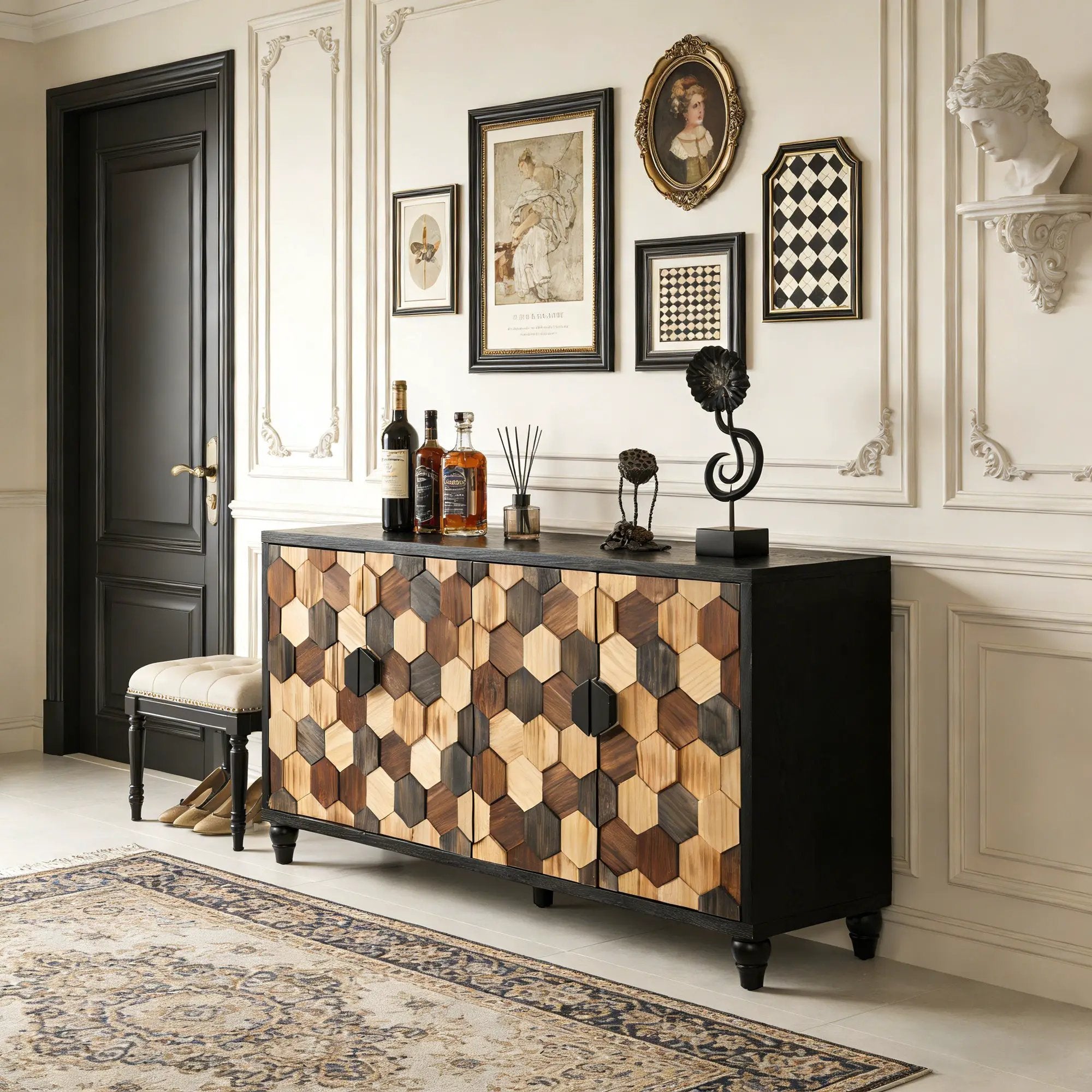 Distressed Storage Cabinet with Honeycomb Pattern by HouseOfZazla