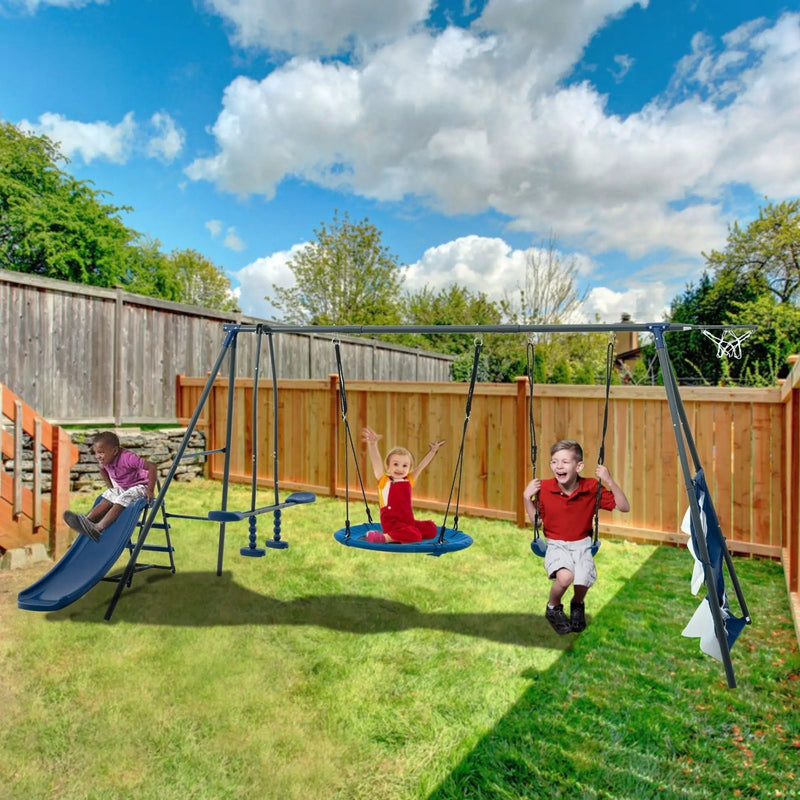 Interesting Six Function Swingset With Net Swing Metal Plastic Safe Swing Set 440Lbs For Outdoor Playground For Age 3+ With 31.5" Net Swing - / by HouseOfZazla