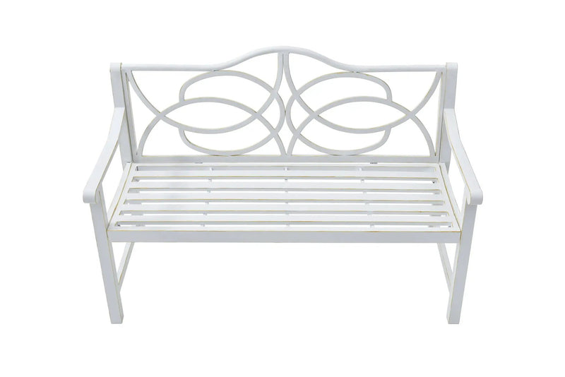 Outdoor Garden Patio Bench With Backrest And Armrest, Slatted Seat For Park, Yard & Porch, Balcony, Accommodates 2 - 3 People - White by Unique Piece Furniture